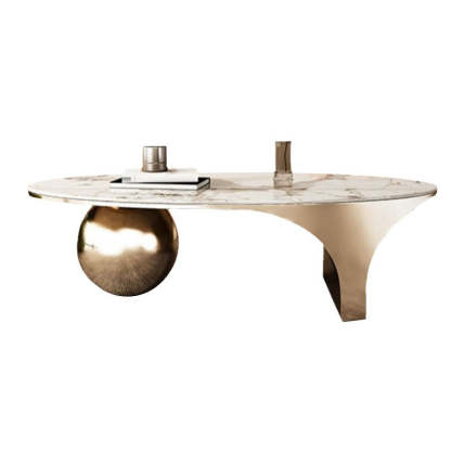 Contemporary Oval Ball Marble Metal End Table
