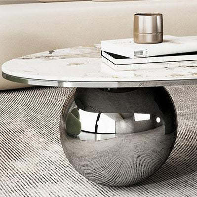 Contemporary Oval Ball Marble Metal End Table