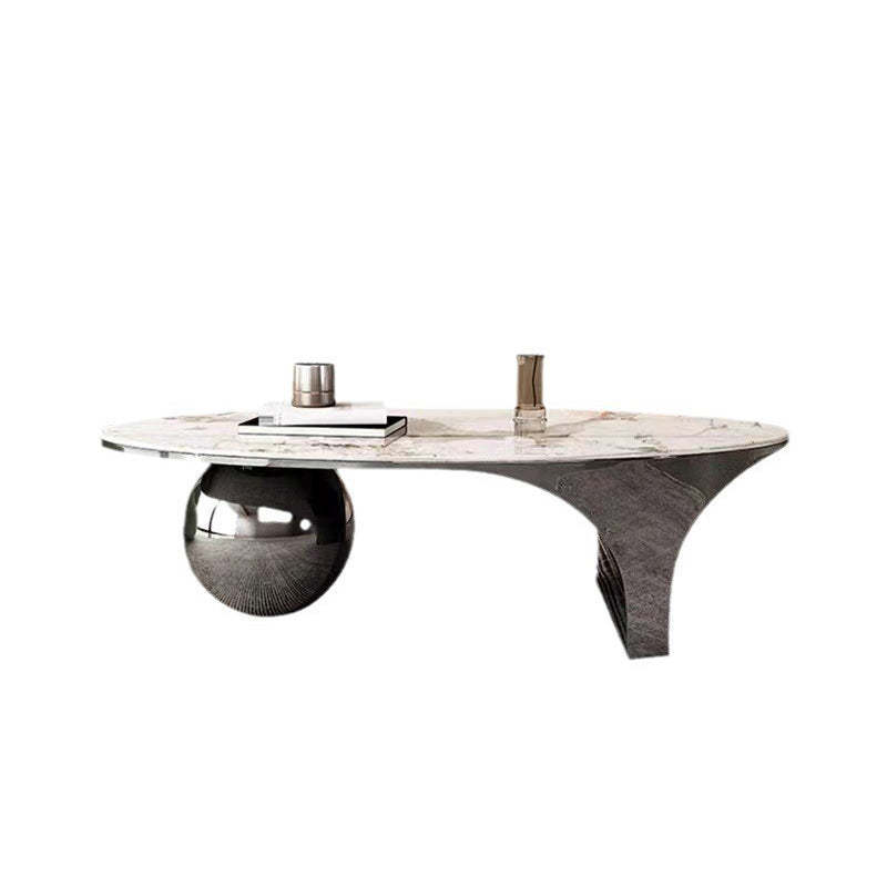 Contemporary Oval Ball Marble Metal End Table