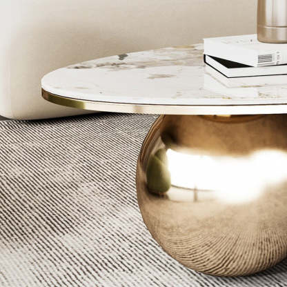Contemporary Oval Ball Marble Metal End Table