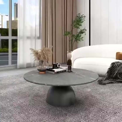Scandinavian Semicircle Rock Slab End Table — Black & White