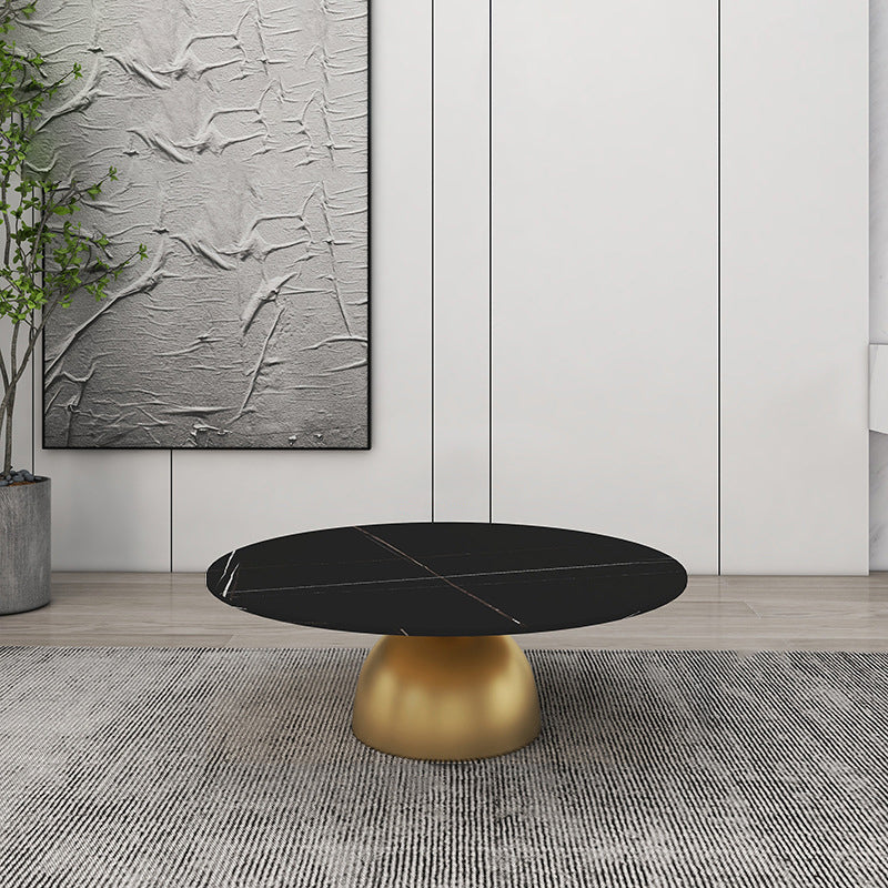 Scandinavian Semicircle Rock Slab End Table — Black & Beige