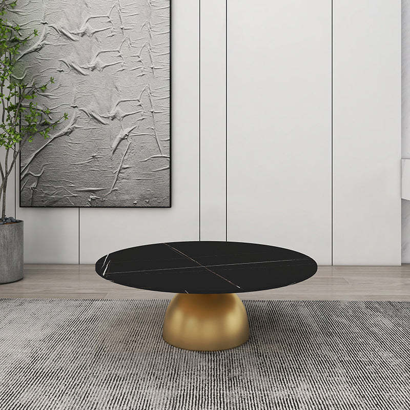 Scandinavian Semicircle Rock Slab End Table — Black & Beige
