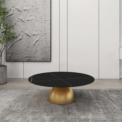 Scandinavian Semicircle Rock Slab End Table — Black & Beige