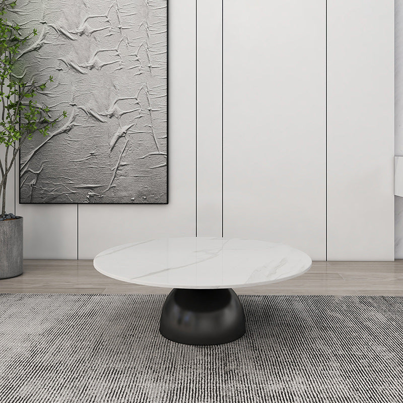 Scandinavian Semicircle Rock Slab End Table — Gold & White