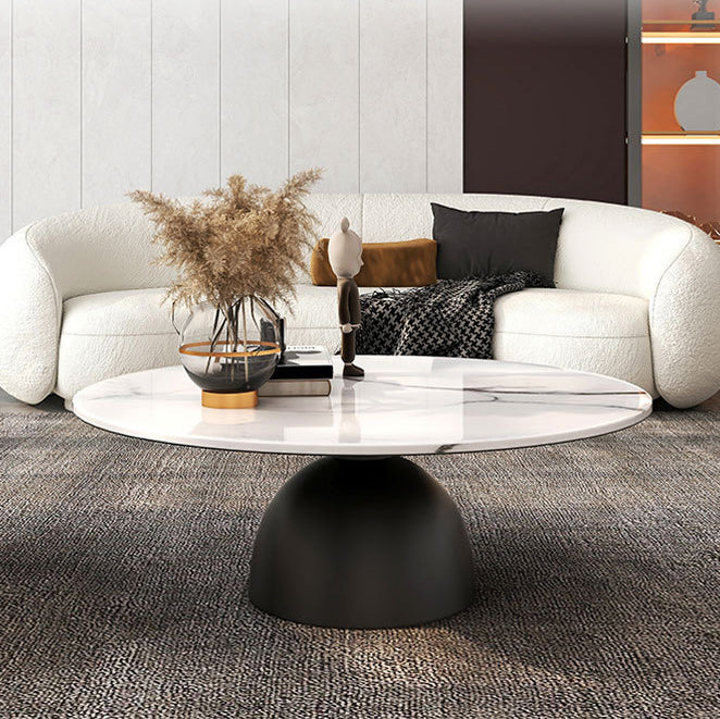 Scandinavian Semicircle Rock Slab End Table — Gold & Gray