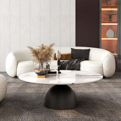 Scandinavian Semicircle Rock Slab End Table