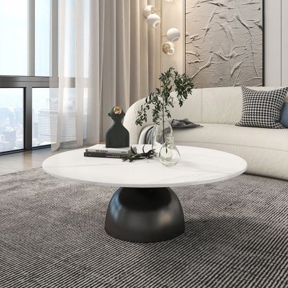 Scandinavian Semicircle Rock Slab End Table — Black & Black