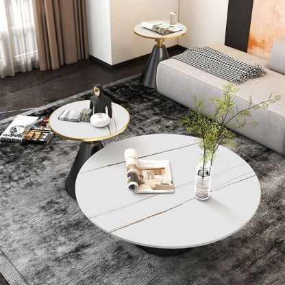 Scandinavian Semicircle Rock Slab End Table