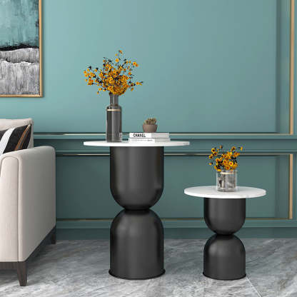 Scandinavian Marble Iron End Table — White / Black