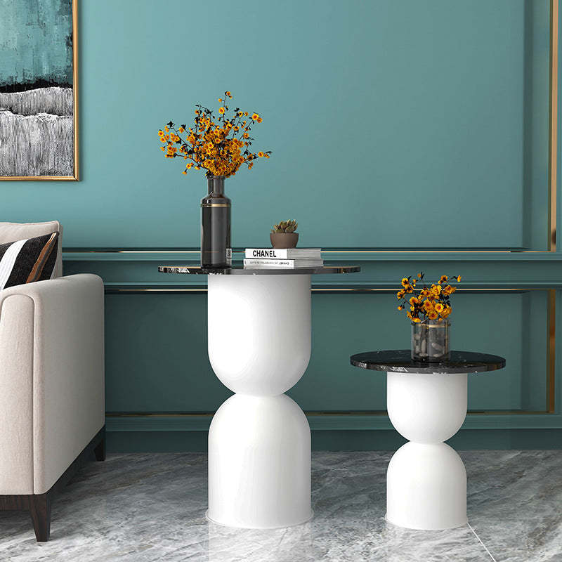 Scandinavian Marble Iron End Table — White / Gold