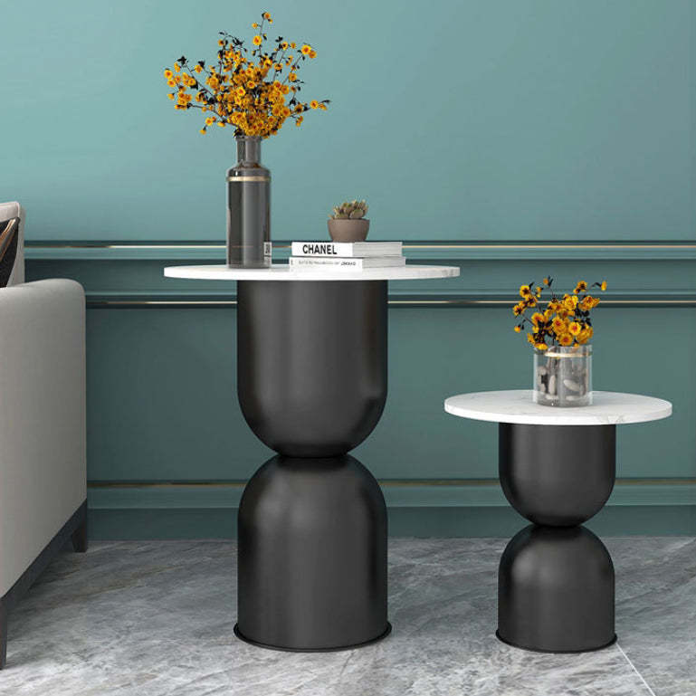 Scandinavian Marble Iron End Table — White / Gold