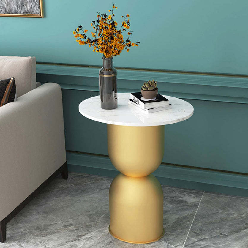 Scandinavian Marble Iron End Table — White / Black