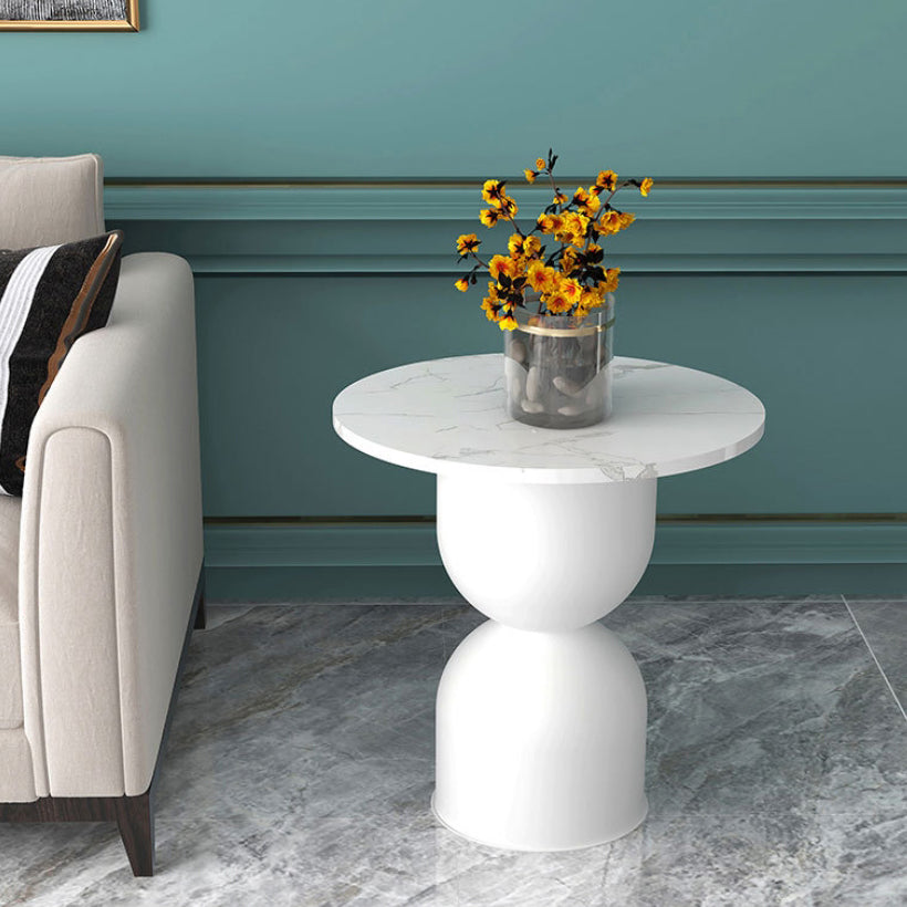 Scandinavian Marble Iron End Table — White / White