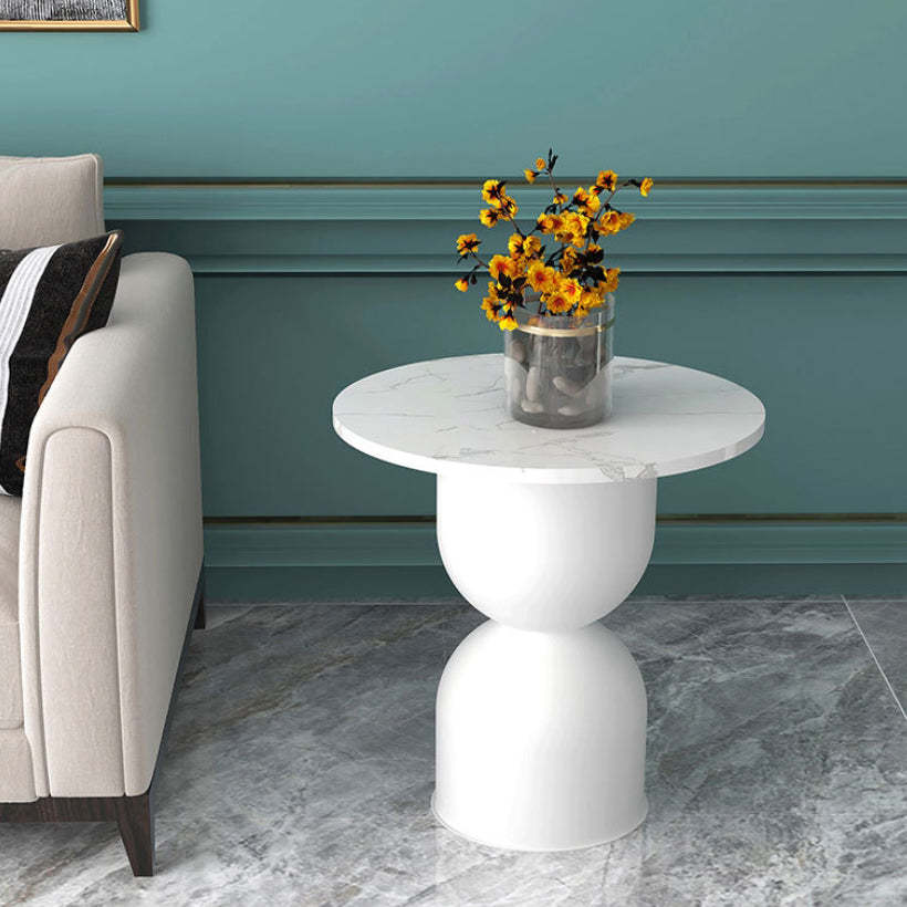 Scandinavian Marble Iron End Table — White / White