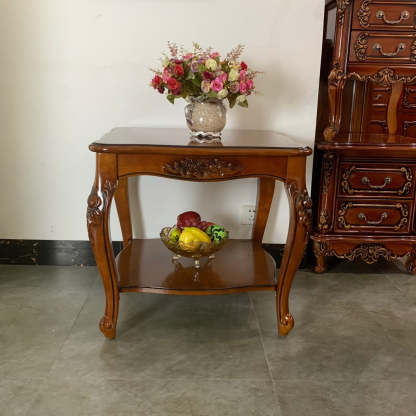 Chinese Carved Solid Wood 2-Tier End Table
