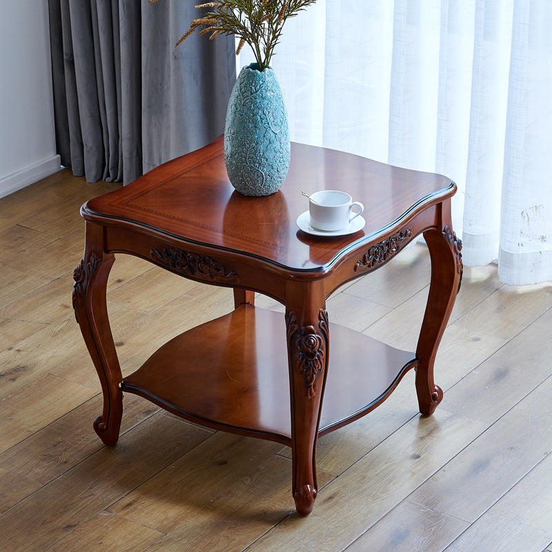 Chinese Carved Solid Wood 2-Tier End Table — Brown