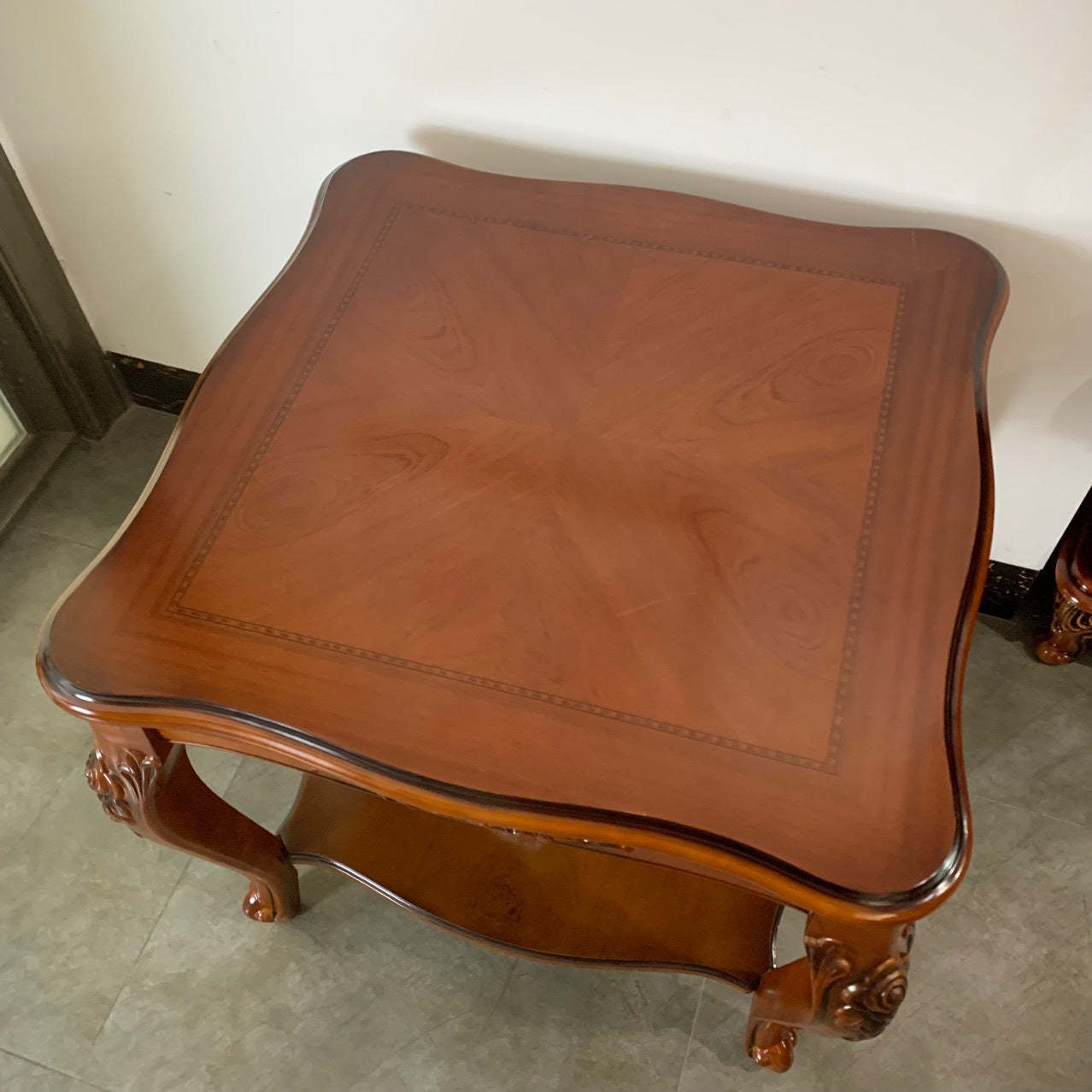Chinese Carved Solid Wood 2-Tier End Table