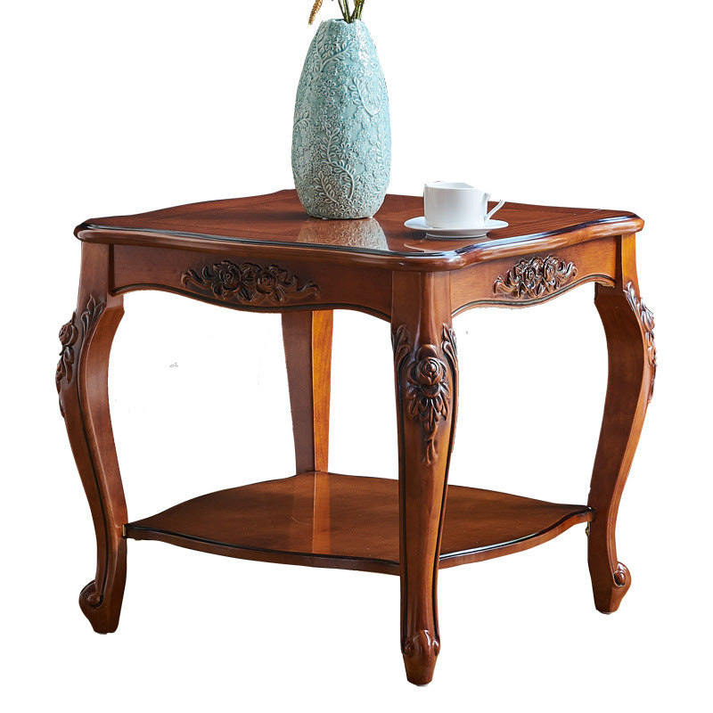 Chinese Carved Solid Wood 2-Tier End Table