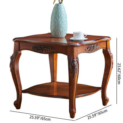 Chinese Carved Solid Wood 2-Tier End Table