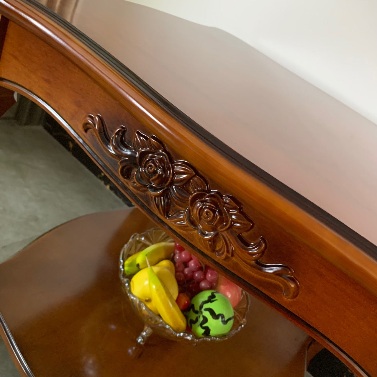 Chinese Carved Solid Wood 2-Tier End Table