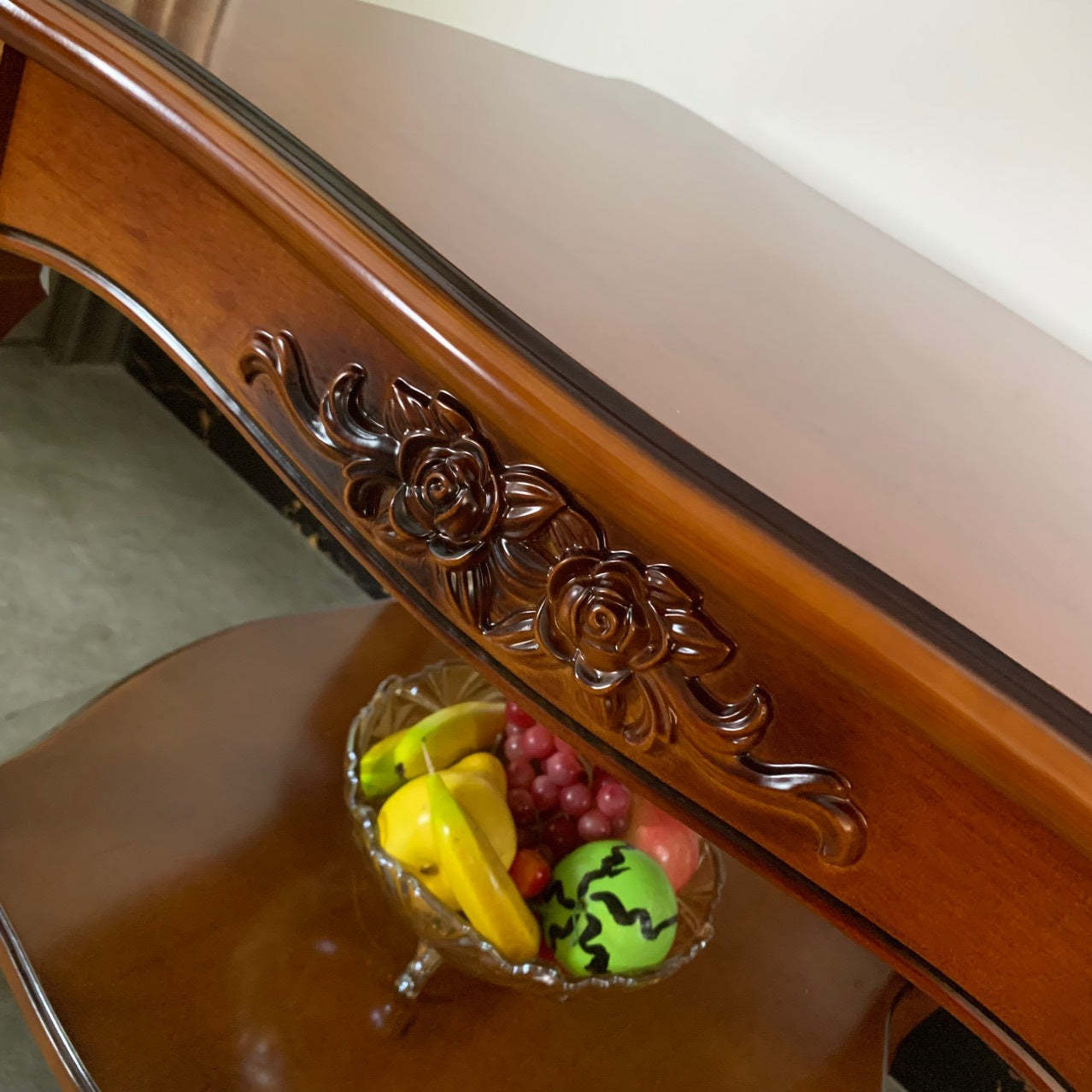 Chinese Carved Solid Wood 2-Tier End Table