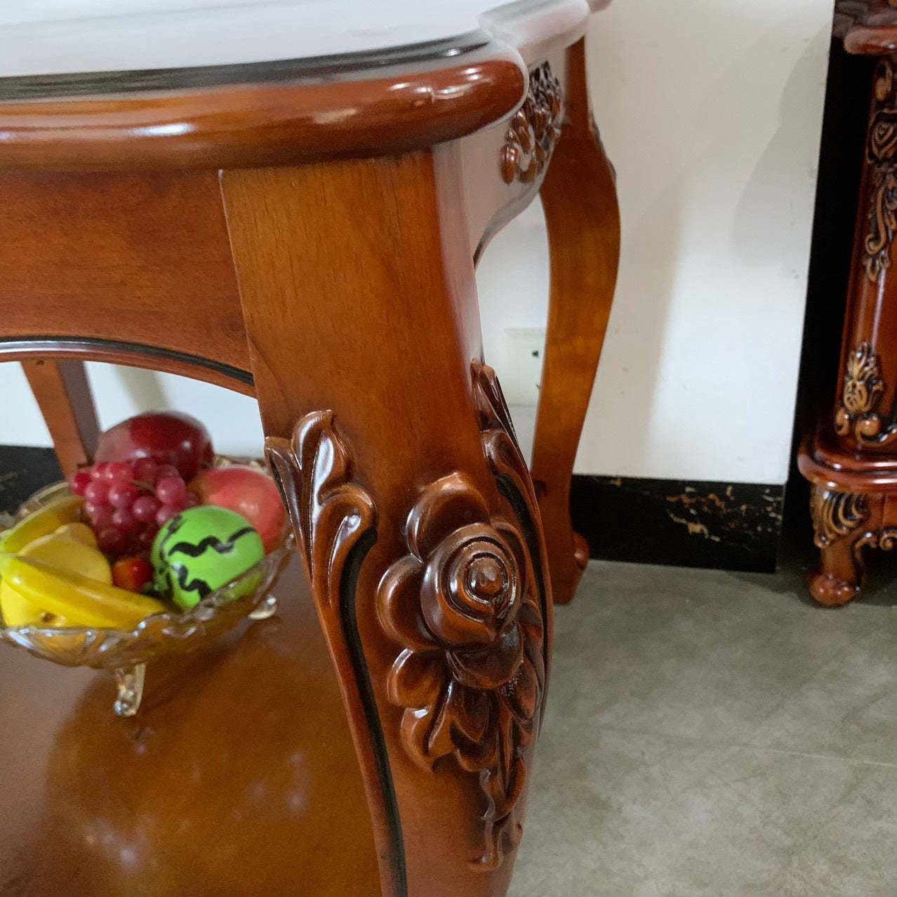 Chinese Carved Solid Wood 2-Tier End Table