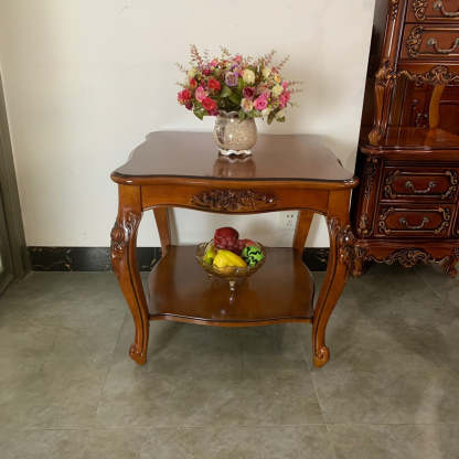 Chinese Carved Solid Wood 2-Tier End Table