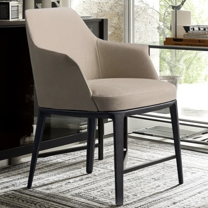 Scandinavian Trapezoidal Leather Wood Dining Chair