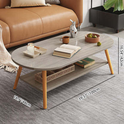 Modern Long Oval Wood 2-Tier End Table — Gray