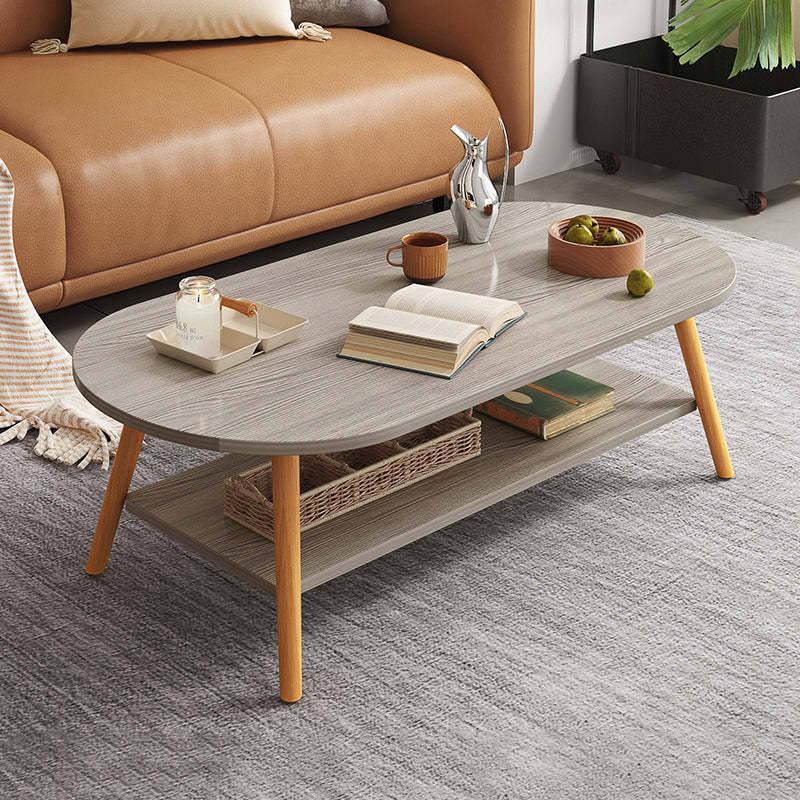Gray wood marble 2-tier oval end & side tables - minimalist