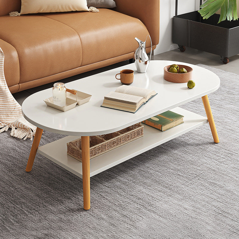 Modern Long Oval Wood 2-Tier End Table