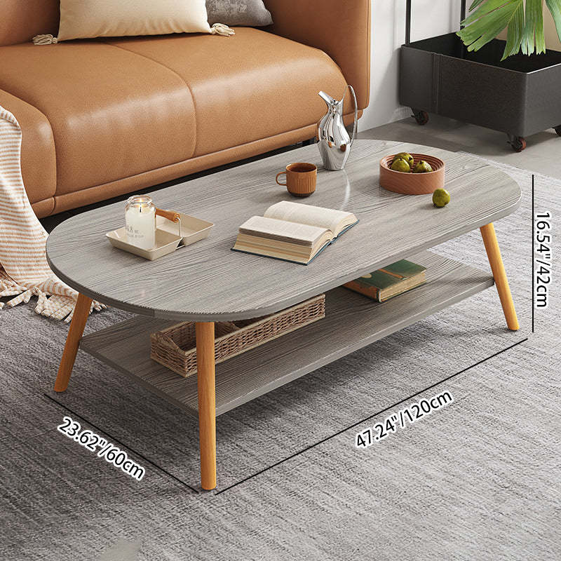 Modern Long Oval Wood 2-Tier End Table — White