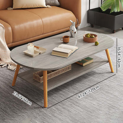 Modern Long Oval Wood 2-Tier End Table — White