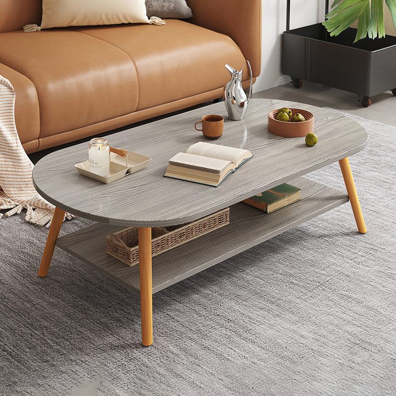 Modern Long Oval Wood 2-Tier End Table