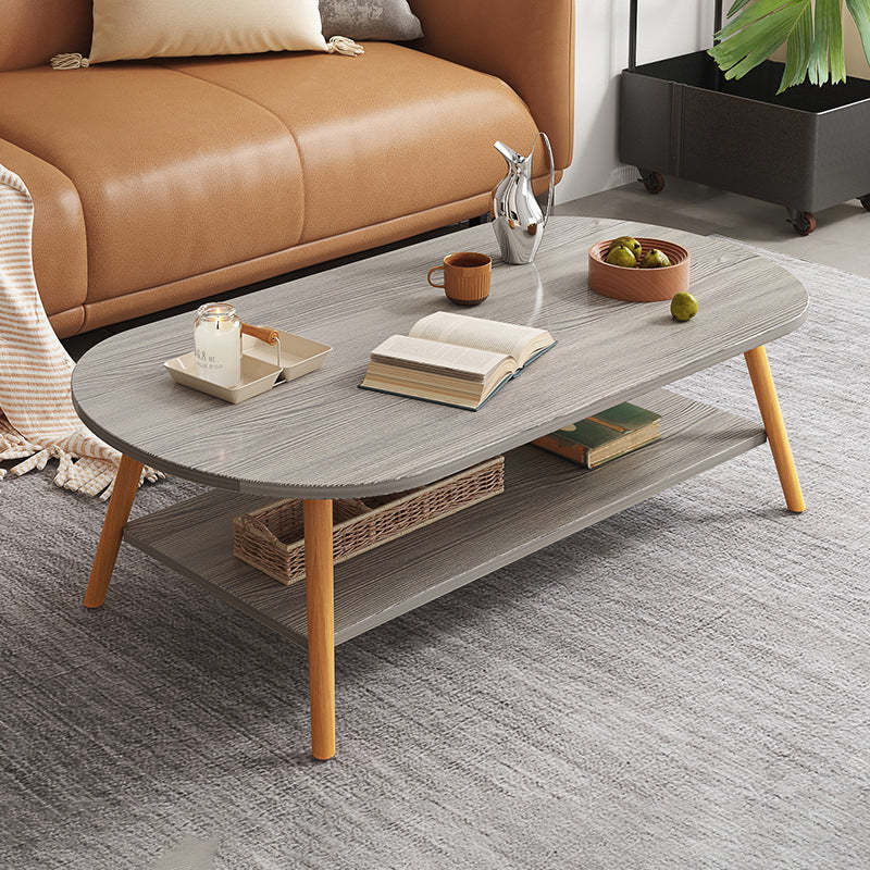 Modern Long Oval Wood 2-Tier End Table — Gray