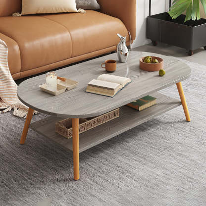 Modern Long Oval Wood 2-Tier End Table — Gray