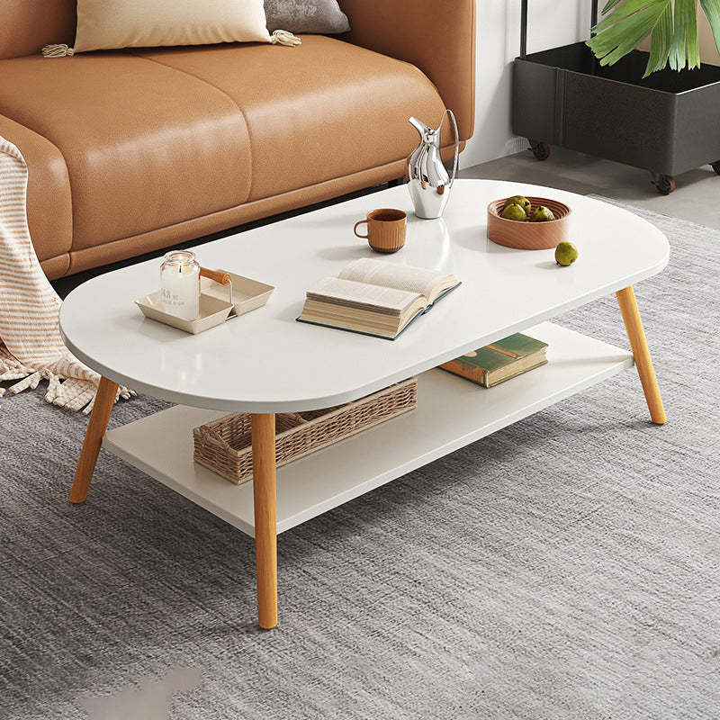 Modern Long Oval Wood 2-Tier End Table