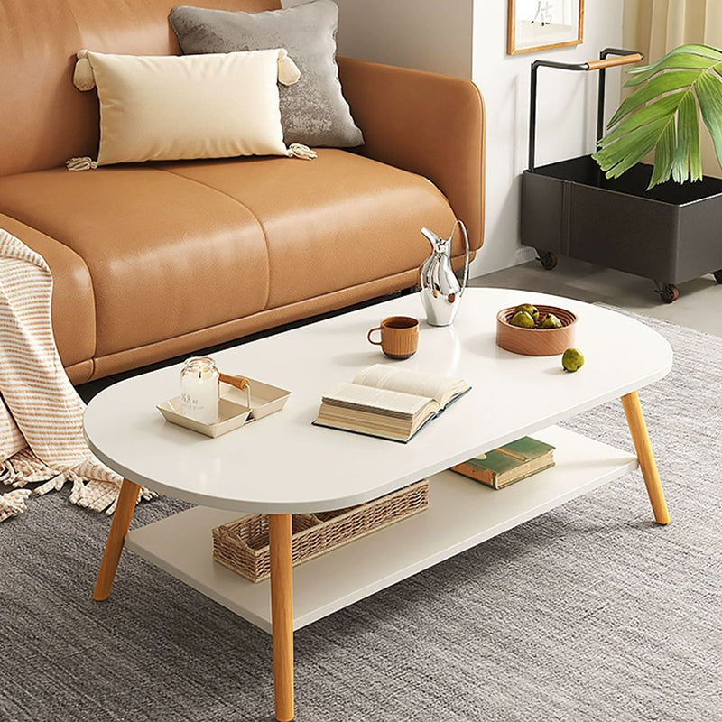 Modern Long Oval Wood 2-Tier End Table — White