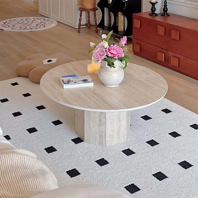 Lighom traditional hexagonal rock wood linen stone end & side tables