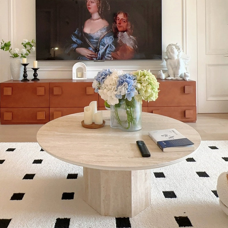 Vintage Hexagonal Rock Slab Wood End Table