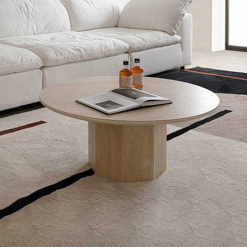 Vintage Hexagonal Rock Slab Wood End Table