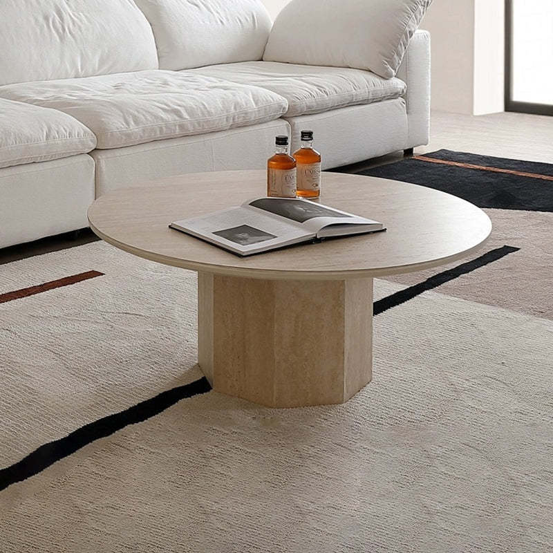 Vintage Hexagonal Rock Slab Wood End Table
