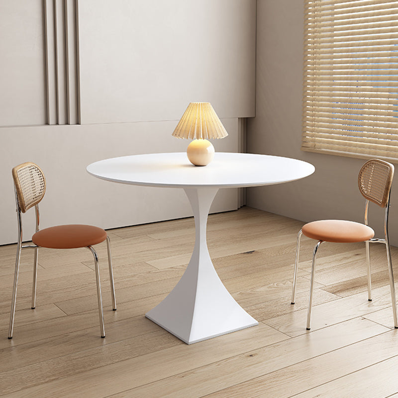 Minimalist Round Rock Slab Metal End Table — Black