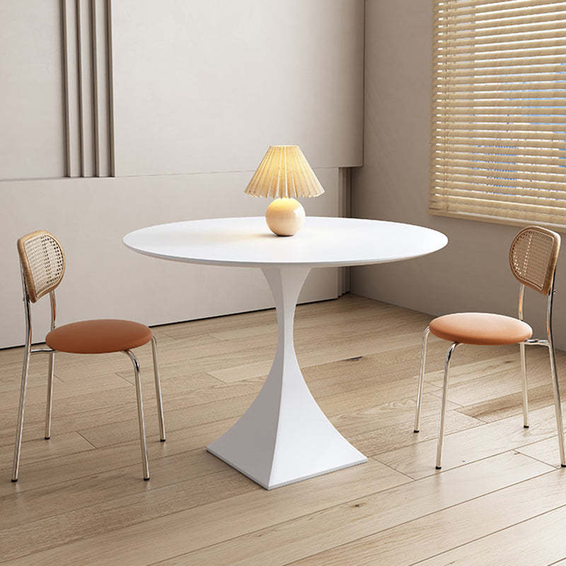 Minimalist Round Rock Slab Metal End Table — Black