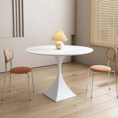 Minimalist Round Rock Slab Metal End Table — Black