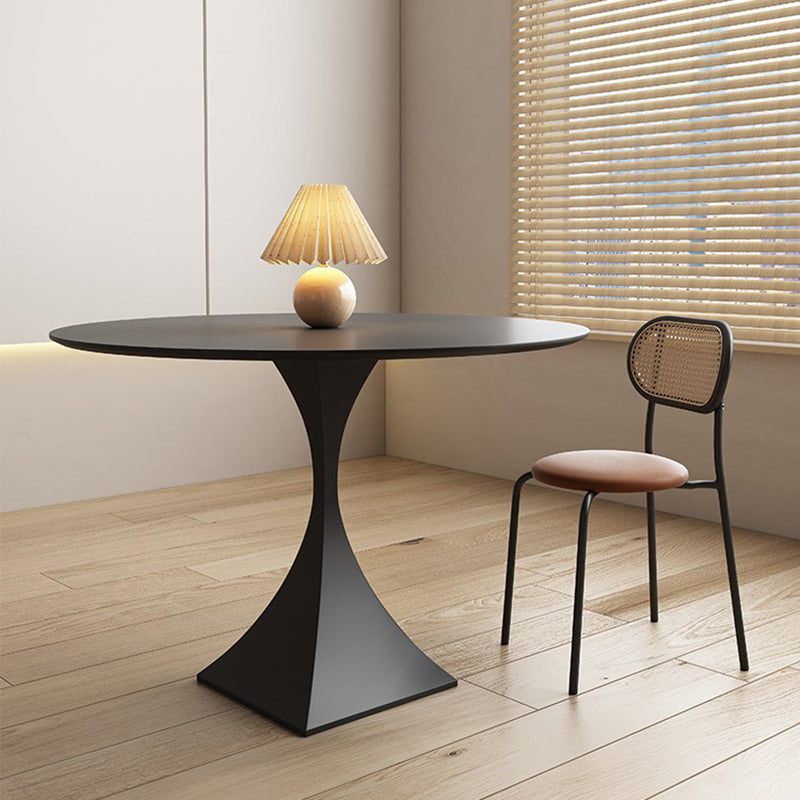 Minimalist Round Rock Slab Metal End Table — White