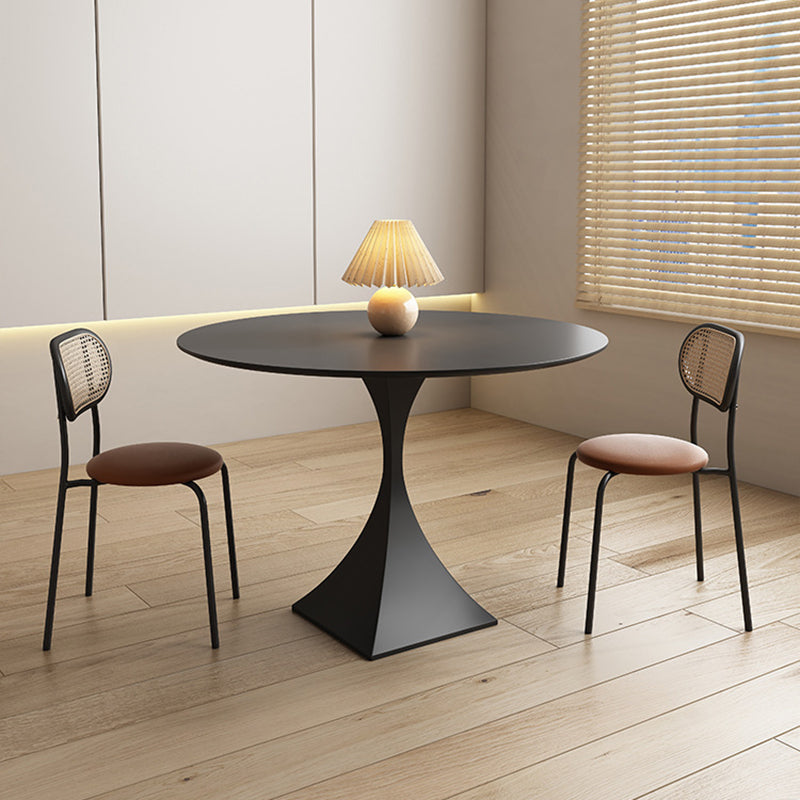 Minimalist Round Rock Slab Metal End Table