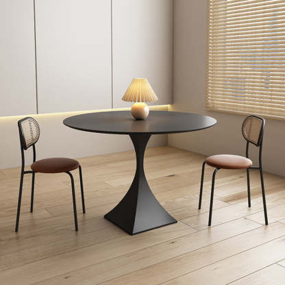 Minimalist Round Rock Slab Metal End Table