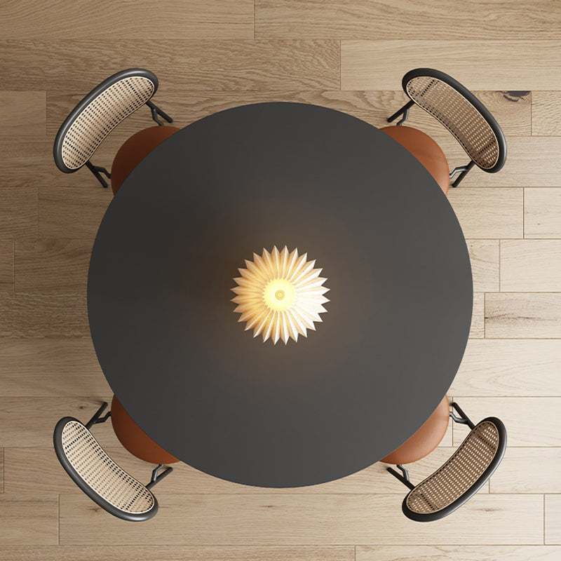 Minimalist Round Rock Slab Metal End Table